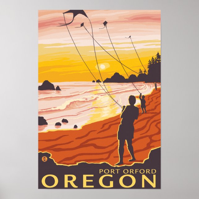 Affiches Plage & Kites - Port Orford, Oregon (Devant)