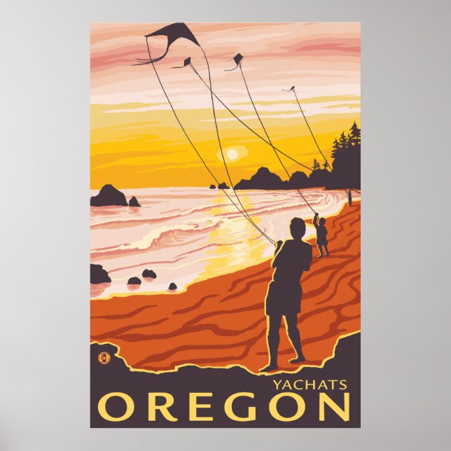 Affiches Plage & Kites - Yachat, Oregon (Devant)
