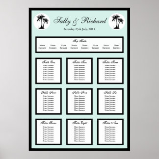Affiches Plage Mariage Palm Tree Table Plan de siège Imprim