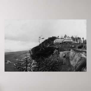 Affiches Plage Pacifique, WA - hôtel de plage et vieux