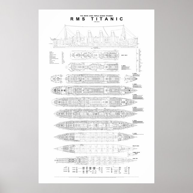 Affiches Plan d'arrangement général Titanic (Devant)