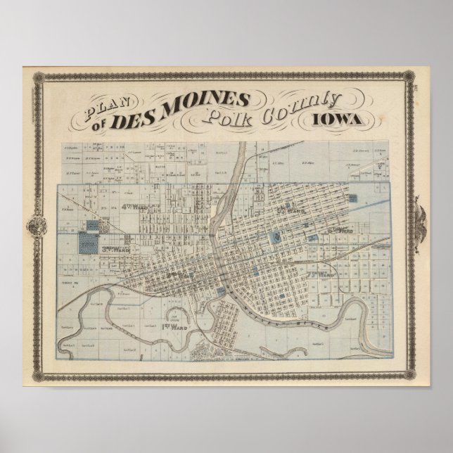 Affiches Plan de Des Moines, comté de Polk, Iowa (Devant)