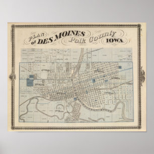 Affiches Plan de Des Moines, le comté de Polk, Iowa