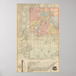 Affiches Plan de la Ville de Minneapolis et de sa Proximité