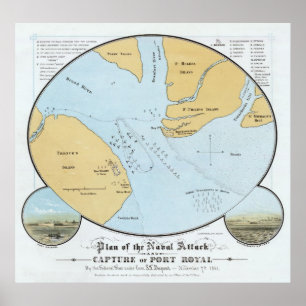 Affiches Plan de l'attaque navale et capture de Port-Royal