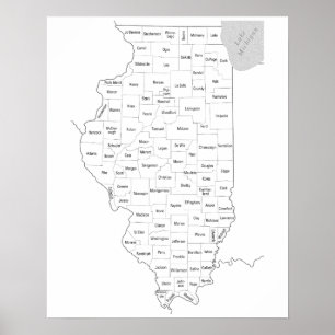 Affiches Plan de l'état de l'Illinois avec comtés