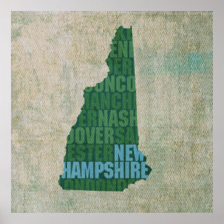 Affiches Plan de l'état du New Hampshire sur toile