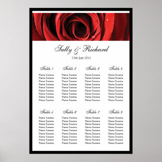 Affiches Plan de siège Mariage Rose rouge