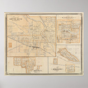Affiches Plan de South Bend avec Mishawaka