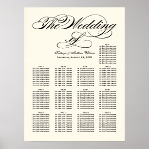 Affiches Plan de table de mariage à calligraphie noire élég
