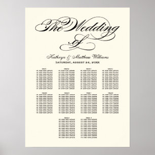 Affiches Plan de table de mariage à calligraphie noire élég