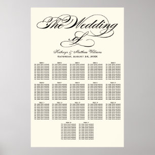 Affiches Plan de table de mariage à calligraphie noire élég