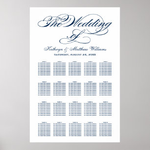 Affiches Plan de table de mariage à la calligraphie marine 