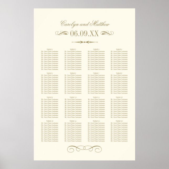 Affiches Plan de table de mariage à l'ivoire ancien avec fi (Devant)