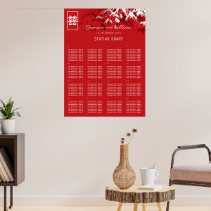 Affiches Plan de table de mariage asiatique aux feuilles de