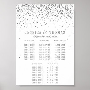 Affiches Plan de table de mariage confetti argenté glamour