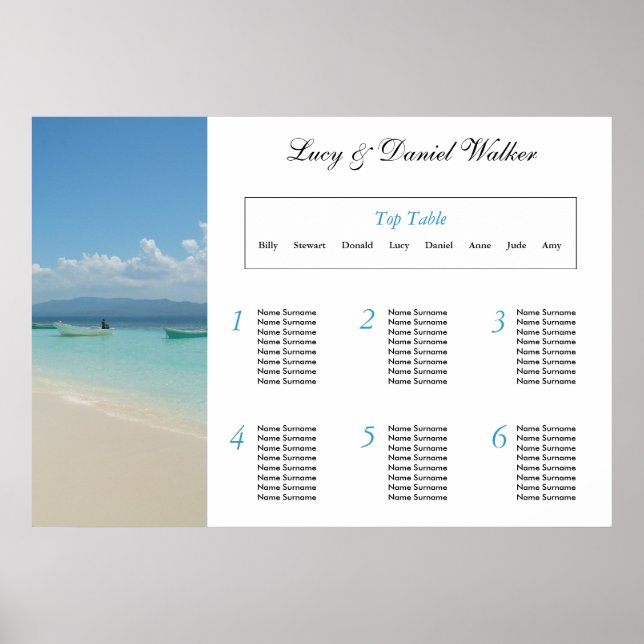 Affiches Plan de table de mariage de destination (Devant)