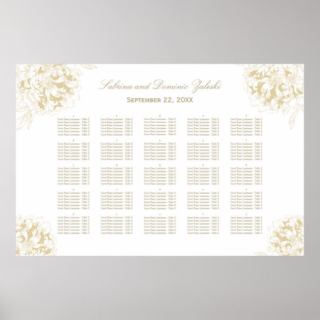 Affiches Plan de table de mariage élégant aux fleurs de piv (Devant)