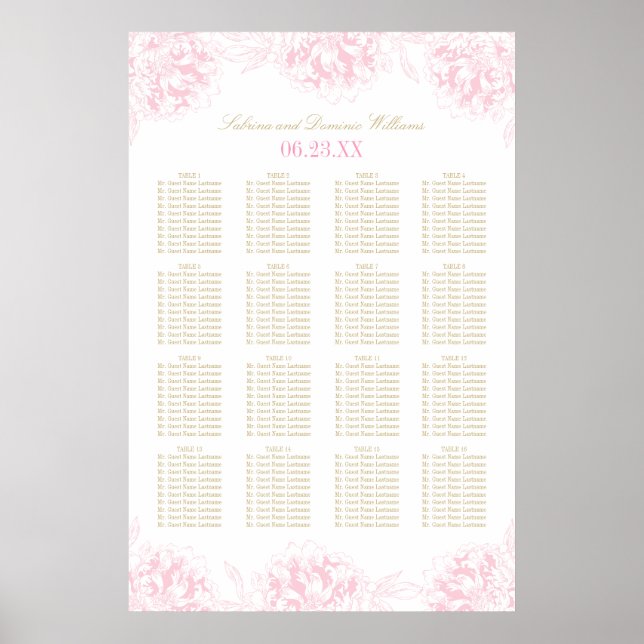 Affiches Plan de table de mariage élégant en or rose avec f (Devant)