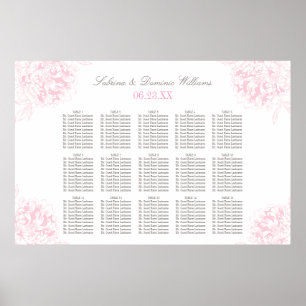 Affiches Plan de table de mariage élégant rose gris floral