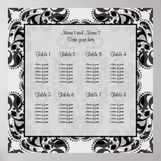 Affiches Plan de table de mariage en damas victorien