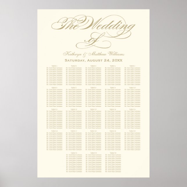 Affiches Plan de table de mariage en ivoire avec calligraph (Devant)