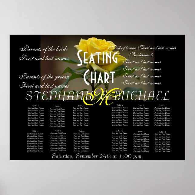 Affiches Plan de table de mariage Fleur Fleurir Monogramme  (Devant)