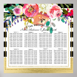 Affiches Plan de table de mariage floral moderne noir blanc