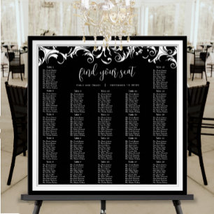 Affiches Plan de table de réception en damas noir à tourbil