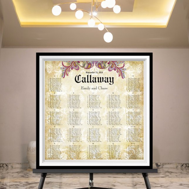Affiches Plan de table de réception Paon Paisley Rose (Créateur téléchargé)