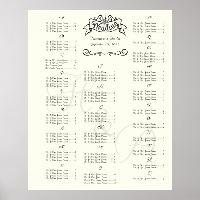 Affiches Plan de table des invités pour événement de mariag (Devant)