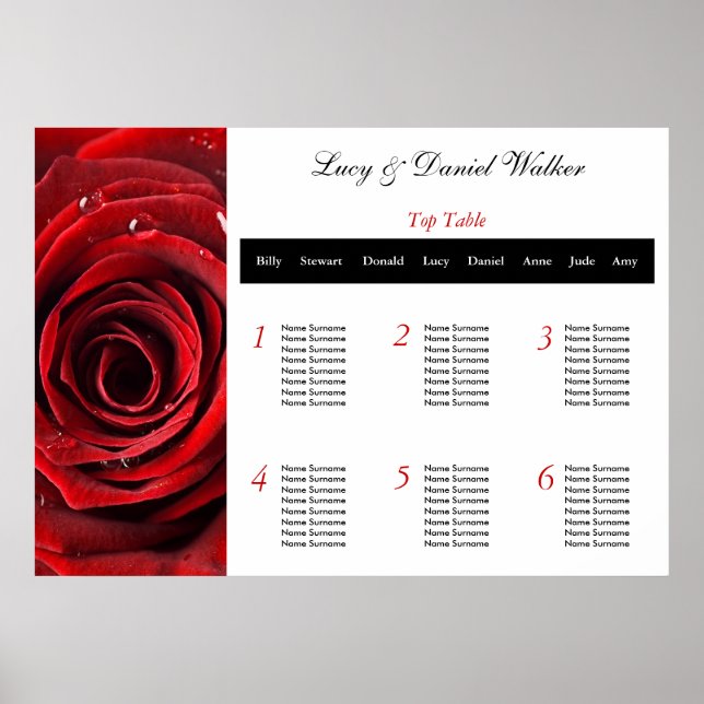 Affiches Plan de table Mariage Red Rose (Devant)