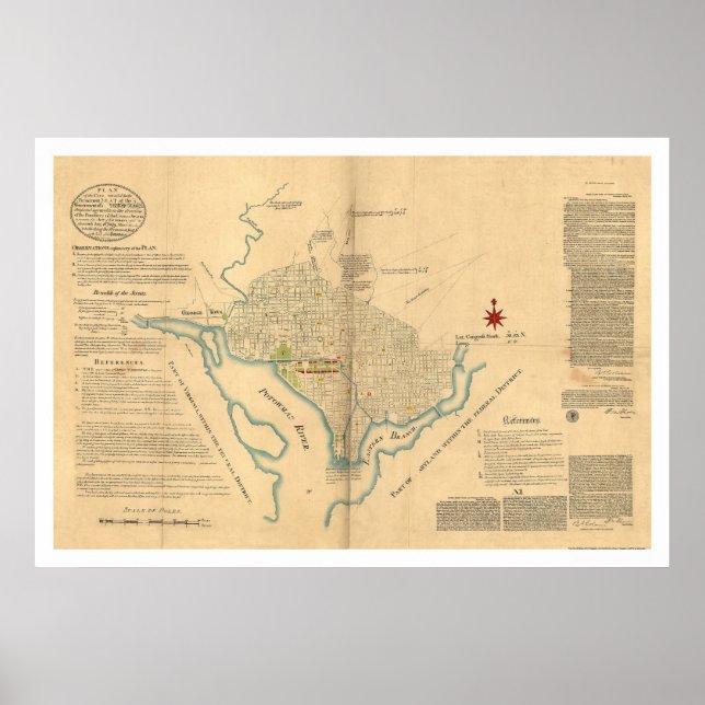 Affiches Plan de Washington DC par L'Enfant 1791 (Devant)