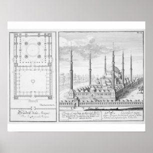 Affiches Plan et vue de la mosquée bleue (1609-16), établis