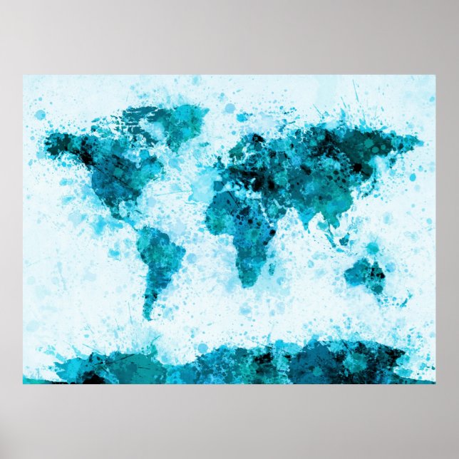 Affiches Plan Mondial Peinture Splashes Bleu (Devant)