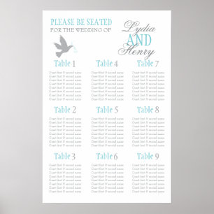 Affiches Planche gris aqua bleu mariage plan de table assis