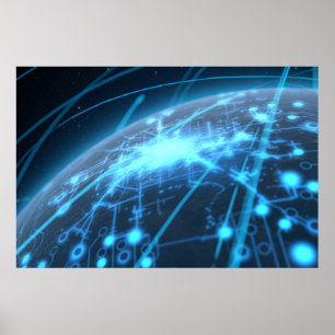 Affiches Planète Avec Réseau Illuminé Et Voies Légères