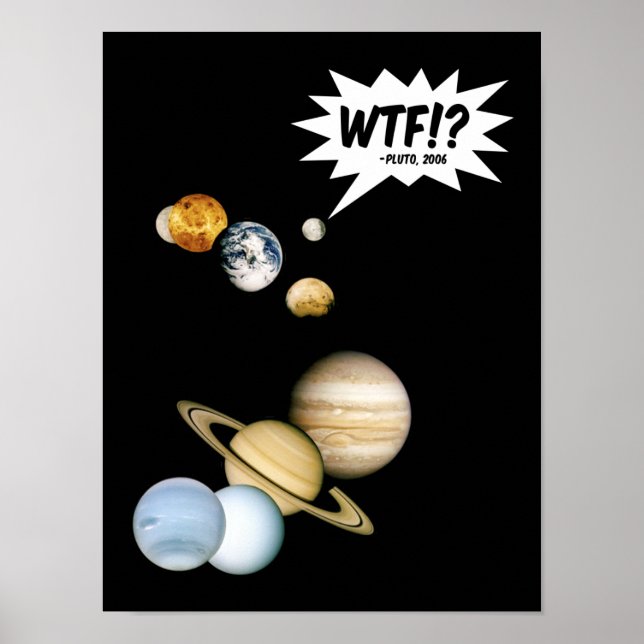 Affiches Planète Pluton WTF!? Drôle de science geek astrono (Devant)