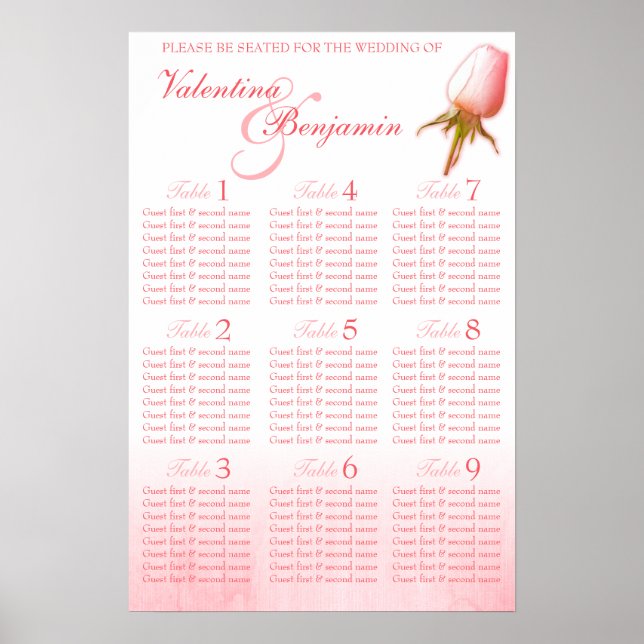 Affiches Planificateur de table de mariage à bouton de rose (Devant)