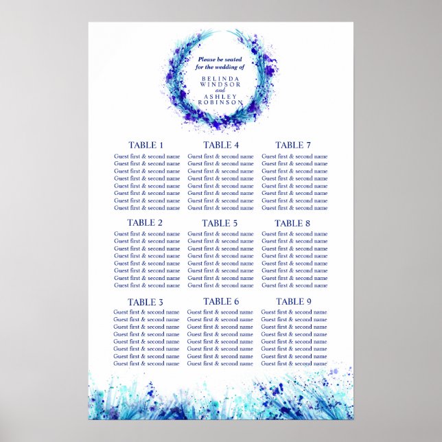Affiches Planificateur de table de mariage assis art bleu 1 (Devant)