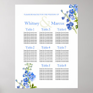 Affiches Planificateur de table de mariage bleu Delphinium