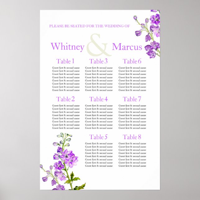 Affiches Planificateur de table de mariage violet Delphiniu (Devant)