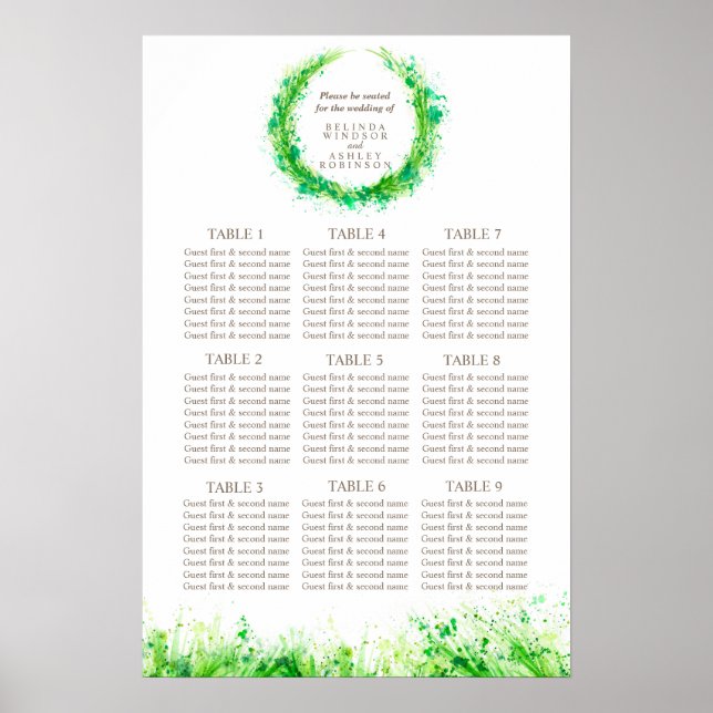 Affiches Planificateur de tables de mariage avec verdure po (Devant)