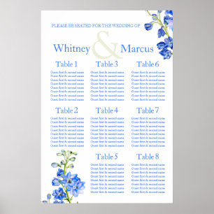 Affiches Planneur de table de Mariage bleu Delphinium