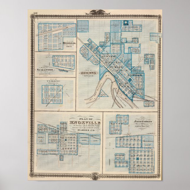 Affiches Plans d'Ottumwa, Russell, Scranton (Devant)