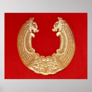 Affiches Plaque avec deux dragons et un masque de