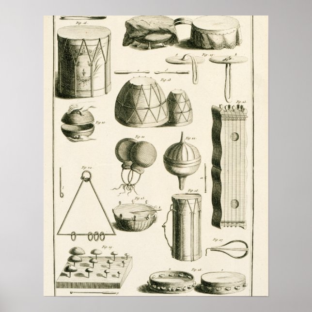 Affiches Plaque II : instrument de percussion ancien et mod (Devant)