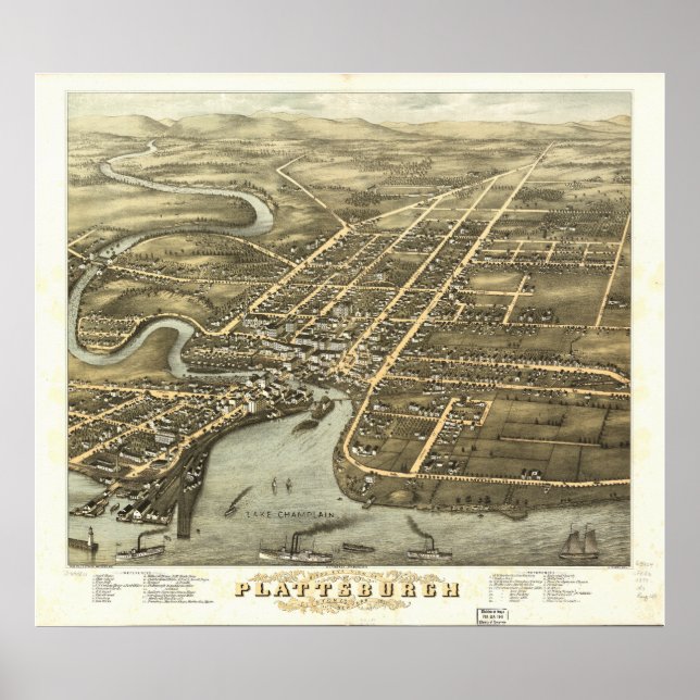 Affiches Plattsburgh New York 1877 Carte panoramique antiqu (Devant)