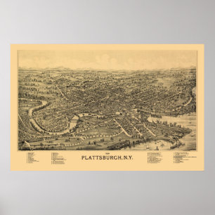 Affiches Plattsburgh, NY Carte panoramique - 1899