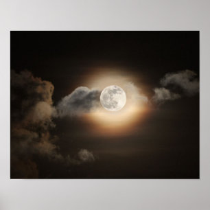 Affiches Pleine lune dans la nuit nuageuse